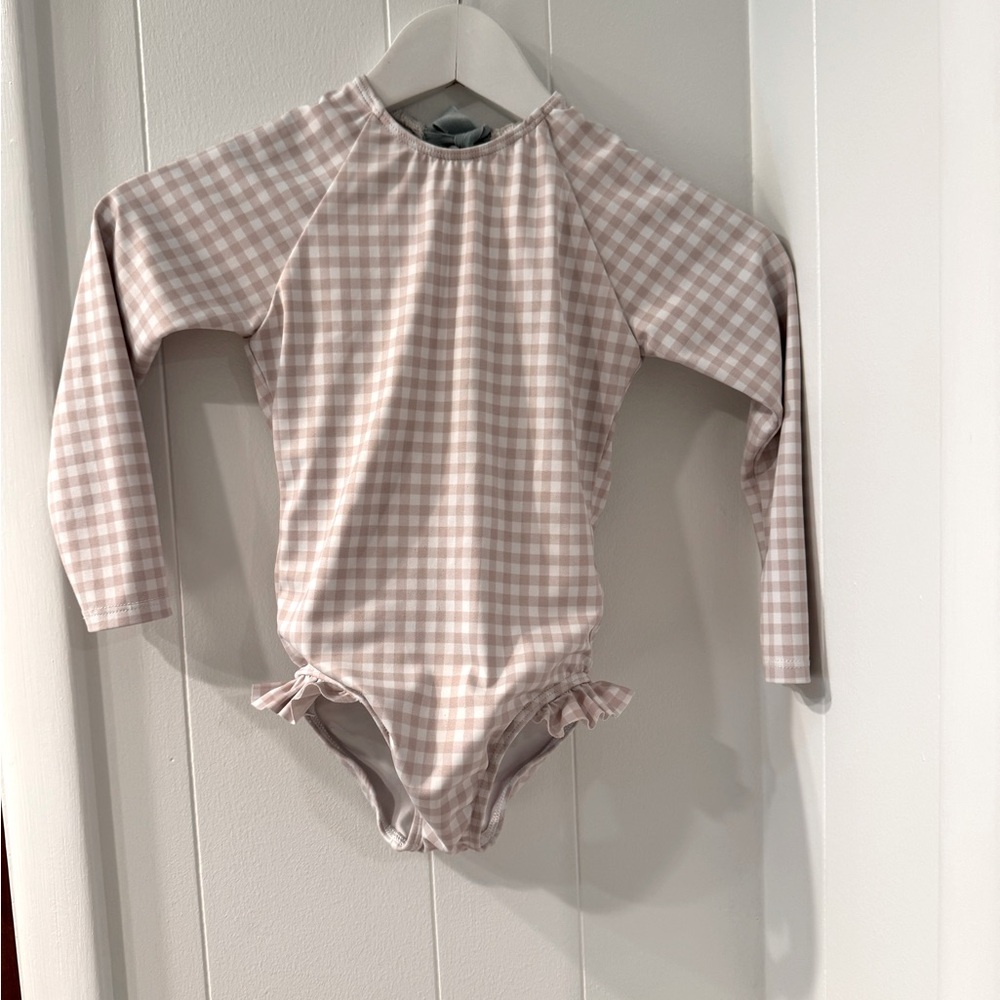 Minnow Girls One-piece, Tan Gingham print 5-6T